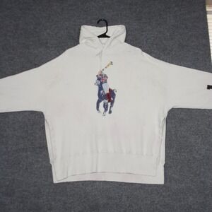 Polo Ralph Lauren Hoodie Mens XS S White Big Pony Oversized Graphic Print